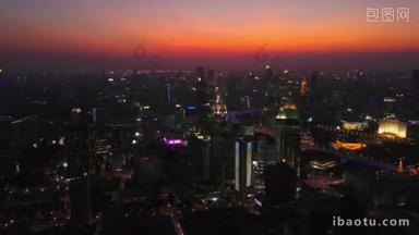 夜景照明上海城市景观航空全景4k 中国